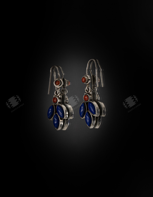 Boucles d'oreilles en argent lapis-lazuli et corail